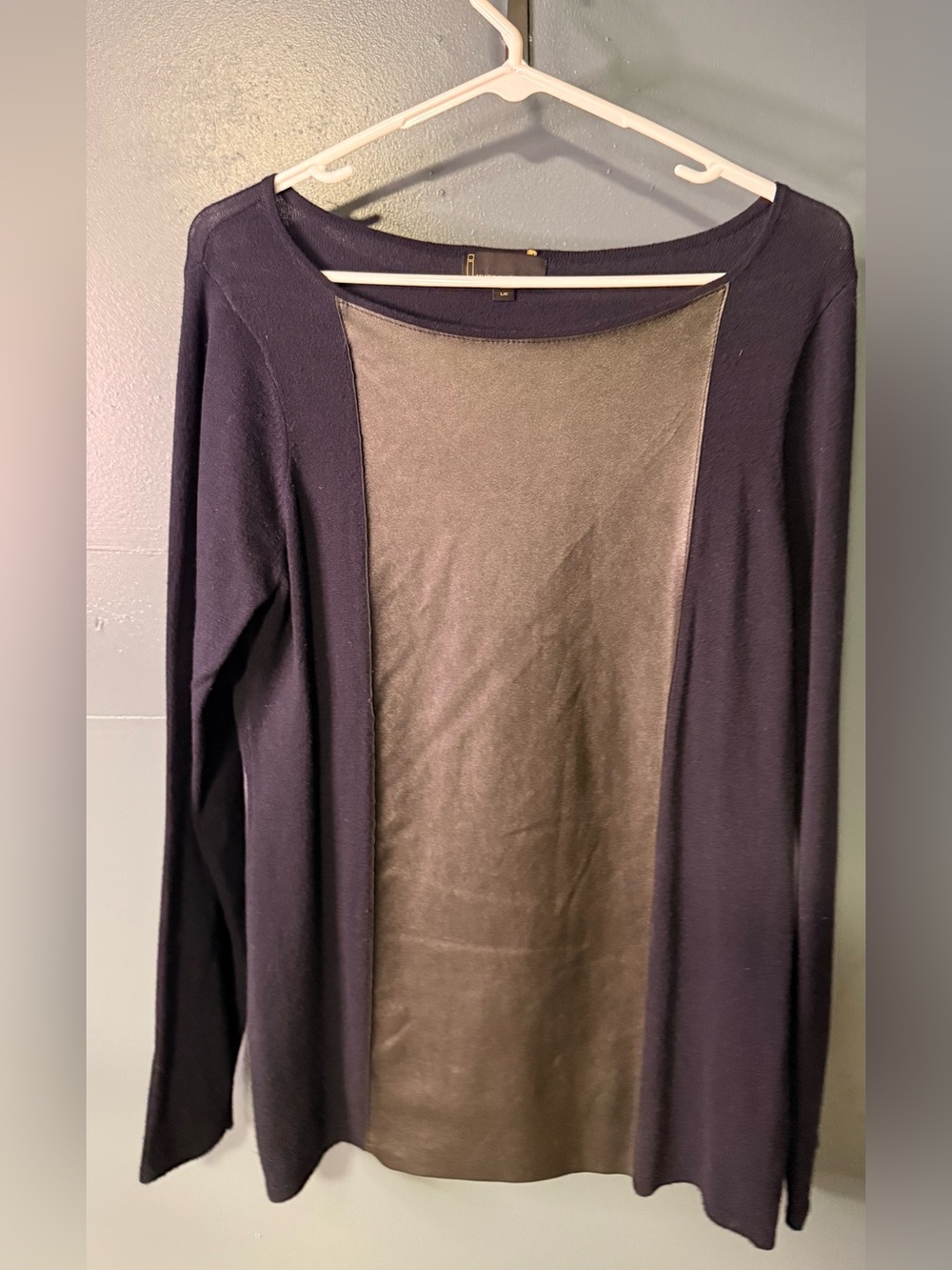 Buffalo David Bitton Navy and Charcoal Open Cardigan. Faux leather center